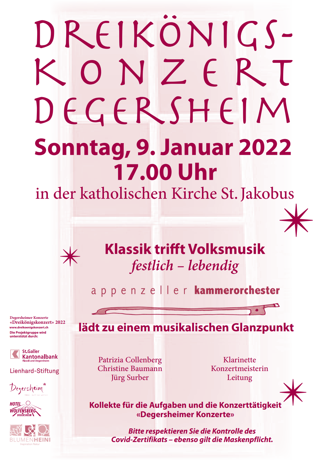 Plakatbild Klassik trifft Volksmusik - Dreikönigskonzert Degersheim (Januar 2022)